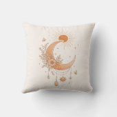 Boho Sun & Moon Floral Throw Pillow クッション (裏面)