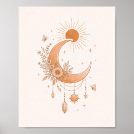 Boho Sun & Moon Minimalist Wall Poster ポスター