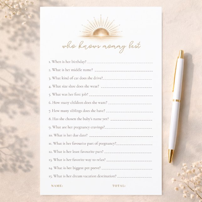 Boho Sun Neutral Baby Shower  Who Knows Mommy Best (クリエイターアップロード済み)