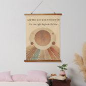 "Boho Sun Wall Tapestry - Golden Sun with Inspirat 吊り下げ型タペストリー (寝室)