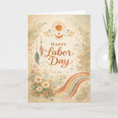 Boho Sun Wildflowers Happy Labor Day カード (正面)