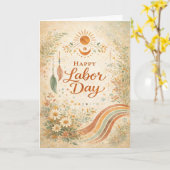 Boho Sun Wildflowers Happy Labor Day カード (黄色い花)