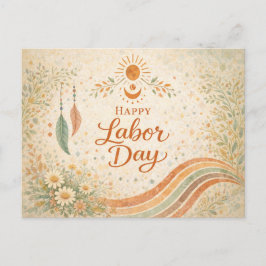 Boho Sun Wildflowers Happy Labor Day シーズンポストカード