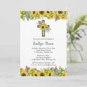 Boho Sunflower and Rustic Wooden Cross Baptism 招待状 (スタンド正面)