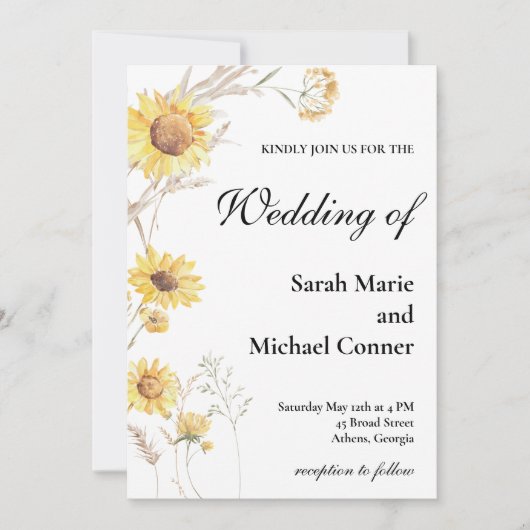 Boho Sunflower Botancial Wedding Invitation 招待状 (正面)