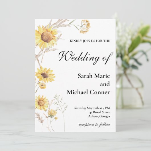 Boho Sunflower Botancial Wedding Invitation 招待状 (スタンド正面)