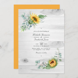 Boho Sunflower Eucalyptus QRコードRSVP 結婚's 招待状