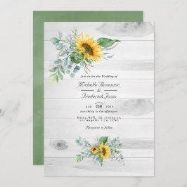 Boho Sunflower Eucalyptus QRコードRSVP 結婚's 招待状
