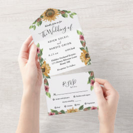 Boho Sunflower Menu Choice RSVP 結婚's オールインワン招待状