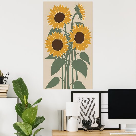 Boho Sunflower - Modern Desaturated Floral ポスター (ホームオフィス)