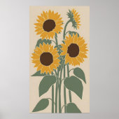 Boho Sunflower - Modern Desaturated Floral ポスター (正面)
