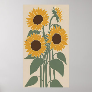 Boho Sunflower - Modern Desaturated Floral ポスター
