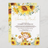 Boho Sunflower Monkey Baby Shower By Mail 招待状 (正面/裏面)