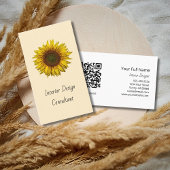 Boho Sunflower QR code Designer Rustic Cream 名刺