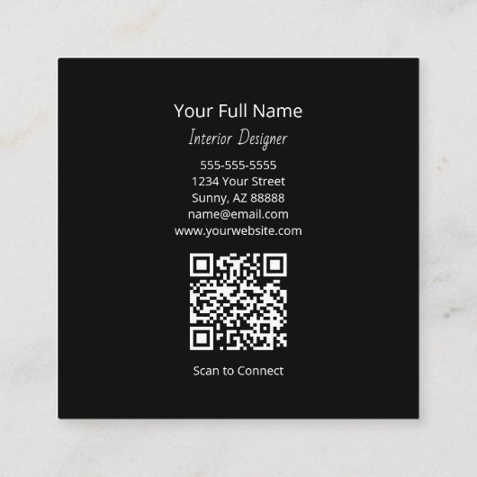 Boho Sunflower QR code Interior Designer  スクエア名刺 (裏面)