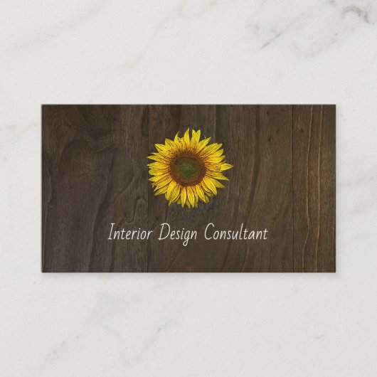 Boho Sunflower QR code Rustic Barn Wood 名刺 (正面)