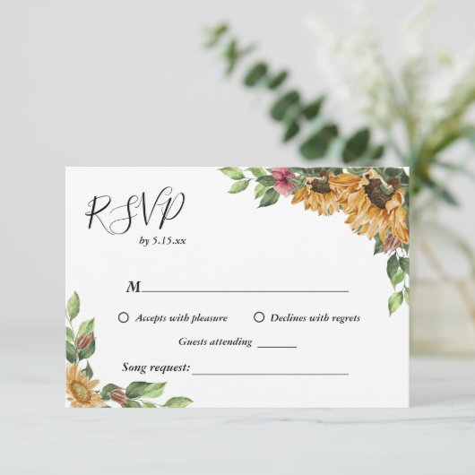 Boho Sunflower Song Request 結婚's 出欠カード (スタンド正面)