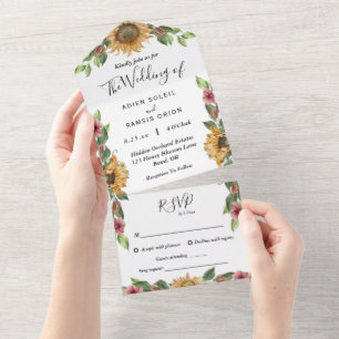 Boho Sunflower Song Request RSVP 結婚's オールインワン招待状