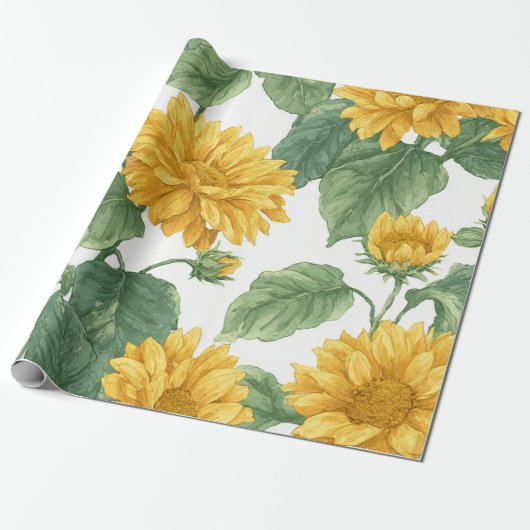 Boho Sunflower Yellow Floral Pattern Spring Summer ラッピングペーパー (アンロールド)