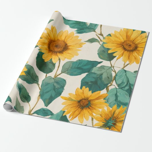 Boho Sunflower Yellow Floral Pattern Spring Summer ラッピングペーパー (アンロールド)