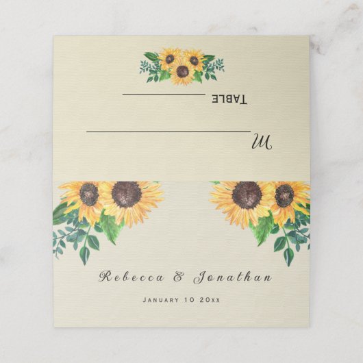 Boho Sunflowers結婚's プレイスカード (外部開封)