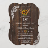 Boho Sunflowers〔雄ジカの〕枝角ズウッド18thバースデーパーティー 招待状 (正面/裏面)