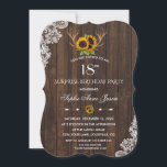 Boho Sunflowers〔雄ジカの〕枝角ズウッド18thバースデーパーティー 招待状<br><div class="desc">姉上！国のウェディング素朴カードデザインは、水の色のひまわり、〔雄ジカの〕枝角、ハートとヒマワリを仕切る矢印、すべての古い納屋の上に。情報を追加するには、パーソナライズ・ツールを使用する。一致するアイテムは私の18番目の誕生日コレクションで見つけられる。</div>
