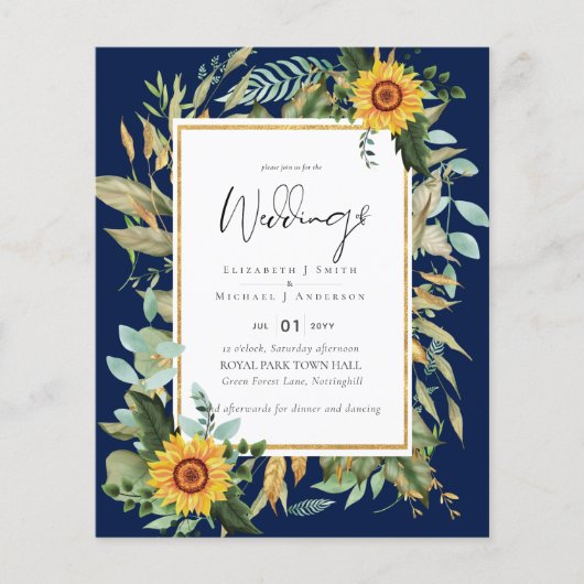 Boho Sunflowers Greenery Water color 結婚's BUDGET (正面)