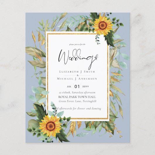 Boho Sunflowers Greenery Water color 結婚's BUDGET (正面)