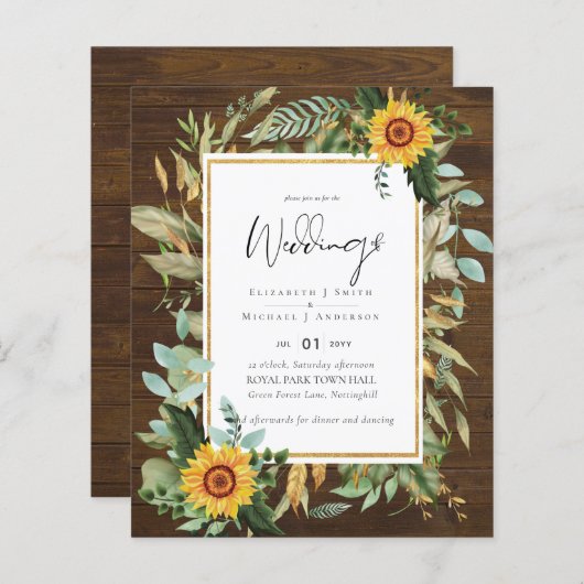 Boho Sunflowers Greenery Water color 結婚's BUDGET (正面/裏面)