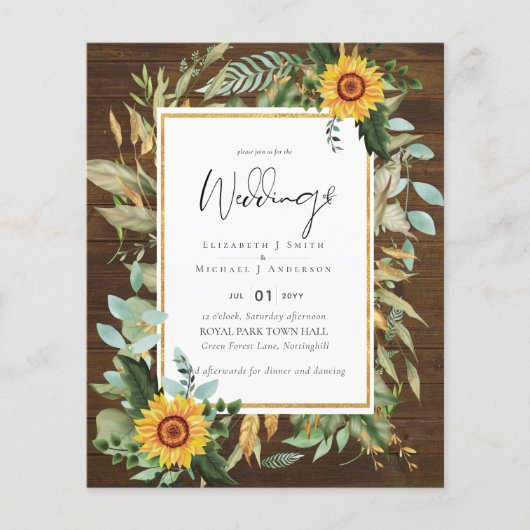Boho Sunflowers Greenery Water color 結婚's BUDGET (正面)