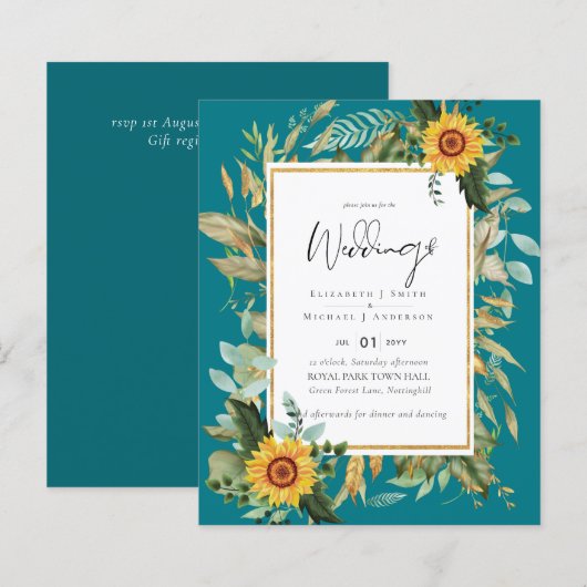 Boho Sunflowers Greenery Water color 結婚's BUDGET (正面/裏面)