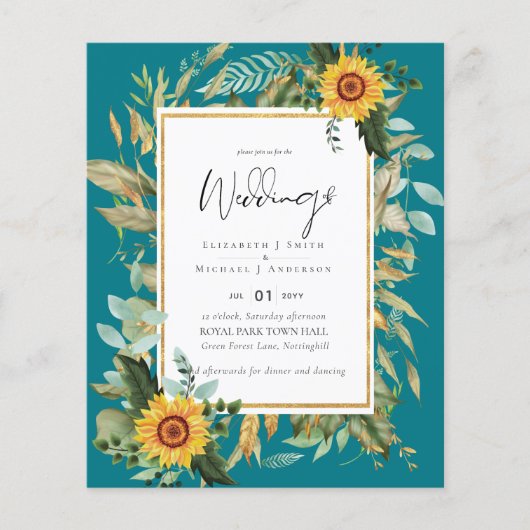 Boho Sunflowers Greenery Water color 結婚's BUDGET (正面)