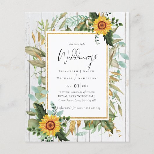 Boho Sunflowers Greenery Water color 結婚's BUDGET (正面)