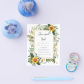 Boho Sunflowers Greenery Water color 結婚's BUDGET チラシ (シングル)