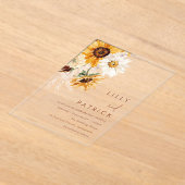 Boho Sunflowers Modern Wedding アクリル招待状 (レイダウン)