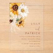 Boho Sunflowers Modern Wedding アクリル招待状 (正面)
