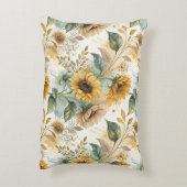 Boho Sunflowers Watercolor Gold アクセントクッション (裏面(縦))