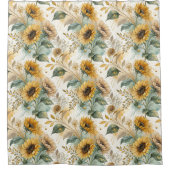 Boho Sunflowers Watercolor Gold シャワーカーテン (正面)