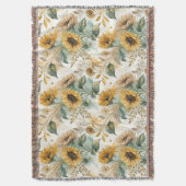 Boho Sunflowers Watercolor Gold スローブランケット (正面縦)