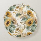 Boho Sunflowers Watercolor Gold ラウンドクッション (裏面)