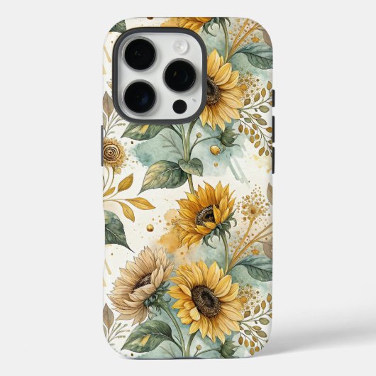 Boho Sunflowers Watercolor Gold Case-Mate iPhoneケース (裏面)