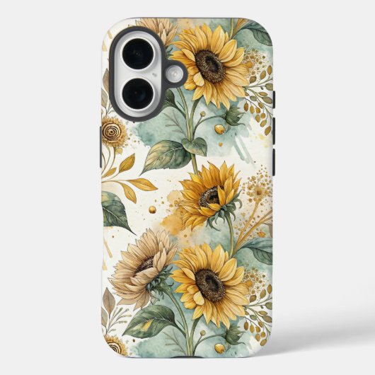 Boho Sunflowers Watercolor Gold Case-Mate iPhoneケース (裏面)