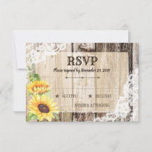 Boho Sunflowers Wood RSVPカード