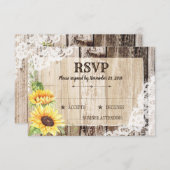 Boho Sunflowers Wood RSVPカード (正面/裏面)