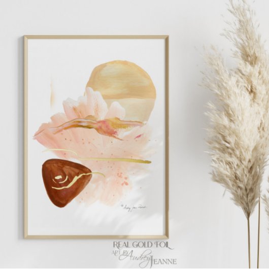 Boho Sunrise Organic Modern Rust Gold Watercolor 箔ポスター