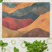Boho Sunset Over Mountains -Retro Earthy Landscape キッチンタオル (折り畳み)