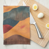 Boho Sunset Over Mountains -Retro Earthy Landscape キッチンタオル (四つ折り)