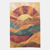 Boho Sunset Over Mountains -Retro Earthy Landscape キッチンタオル (縦)