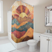 Boho Sunset Over Mountains -Retro Earthy Landscape シャワーカーテン (インサイチュ)